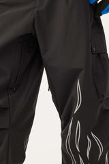 Men's Coffee Reflective Flame Baggy Utility Snow Pants