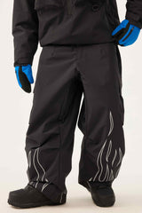 Men's Coffee Reflective Flame Baggy Utility Snow Pants