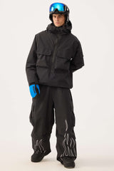 Men's Coffee Reflective Flame Baggy Utility Snow Pants