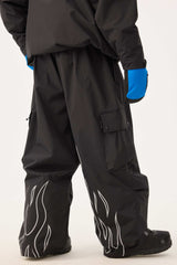 Men's Khaki Reflective Flame Baggy Utility Snow Pants