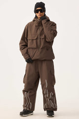 Women's Khaki Reflective Flame Baggy Utility Snow Pants