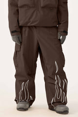 Men's Khaki Reflective Flame Baggy Utility Snow Pants