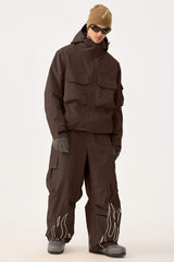 Men's Black Reflective Flame Baggy Utility Snow Pants