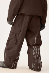 Men's Off White Reflective Flame Baggy Utility Snow Pants