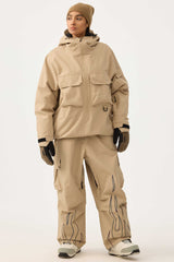 Women's Khaki Reflective Flame Baggy Utility Snow Pants