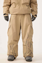 Men's Coffee Reflective Flame Baggy Utility Snow Pants