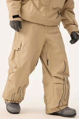 Men's Khaki Reflective Flame Baggy Utility Snow Pants