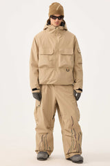 Men's Khaki Reflective Flame Baggy Utility Snow Pants
