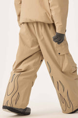 Men's Coffee Reflective Flame Baggy Utility Snow Pants