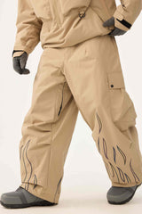 Men's Off White Reflective Flame Baggy Utility Snow Pants