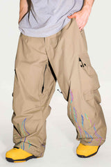 Men's Black Reflective Flame Baggy Utility Snow Pants