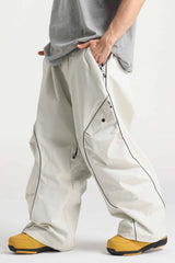 Men’s Black Durable Reflective Stripe Baggy Snow Pants