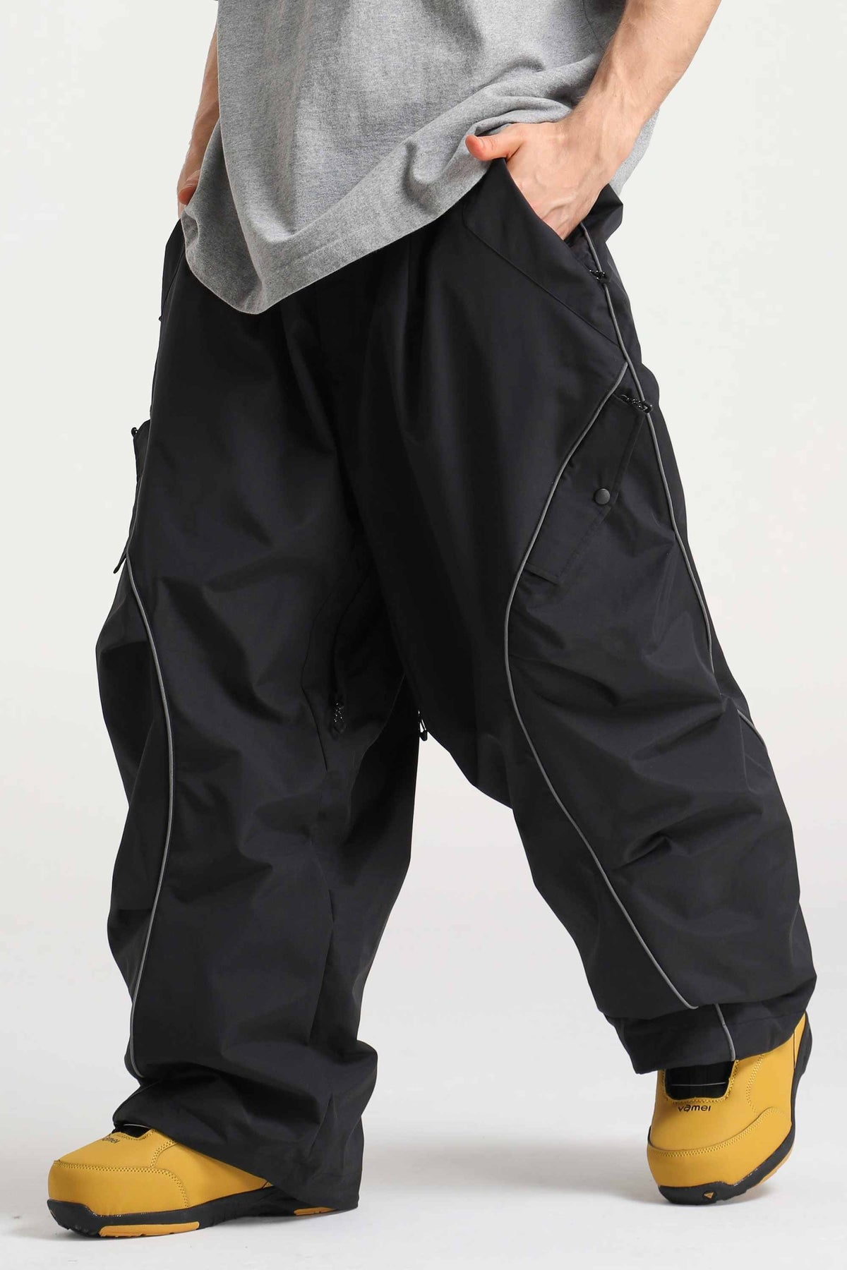 Men’s Black Durable Reflective Stripe Baggy Snow Pants