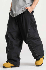 Men’s Khaki Durable Reflective Stripe Baggy Snow Pants