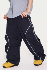 Men’s Black Durable Reflective Stripe Baggy Snow Pants