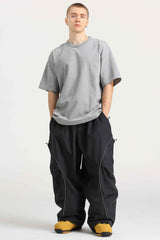 Men’s Black Durable Reflective Stripe Baggy Snow Pants