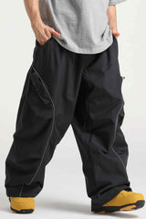 Men’s Black Durable Reflective Stripe Baggy Snow Pants