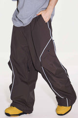 Men’s Black Durable Reflective Stripe Baggy Snow Pants