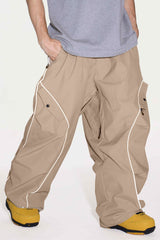 Men’s Black Durable Reflective Stripe Baggy Snow Pants