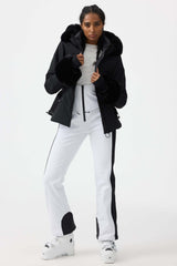 Chaqueta de esquí elástica con aislamiento de piel sintética cortada en 3D de color naranja para mujer 