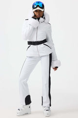 Chaqueta de esquí elástica con aislamiento de piel sintética cortada en 3D de color naranja para mujer 