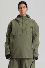 Women's Army Green Side-Zip Vent Fully Sealed Insulated Snow Anorak