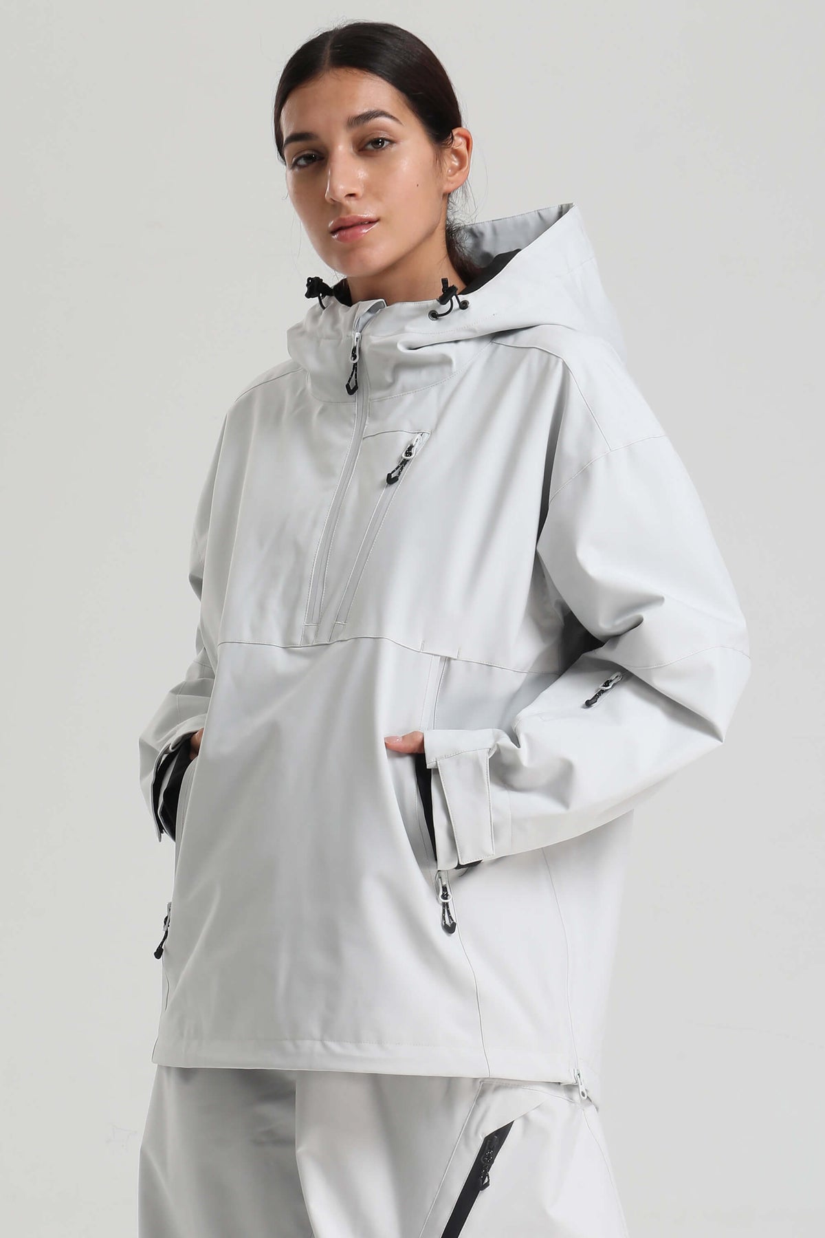 Women's Light Gray Side-Zip Vent Fully Sealed Insulated Snow Anorak