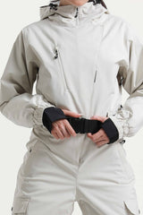 Women's Navy Insulated Waterproof Asymmetric Design Belted One-Piece Ski Suit