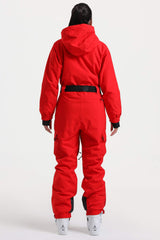 Women's Navy Insulated Waterproof Asymmetric Design Belted One-Piece Ski Suit