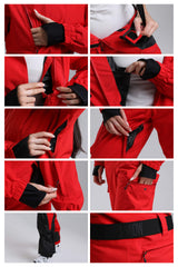 Women's Navy Insulated Waterproof Asymmetric Design Belted One-Piece Ski Suit