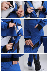 Women's Navy Insulated Color-Block Utility One-Piece Ski Suit with Durable Fabric & Multiple Pockets