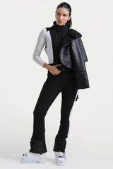 Women's Off White Chic Slim-Fit One-Piece Ski Suit with Detachable Cozy Sherpa Jacket & Flared Legs