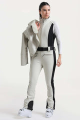 Women's Off White Chic Slim-Fit One-Piece Ski Suit with Detachable Cozy Sherpa Jacket & Flared Legs