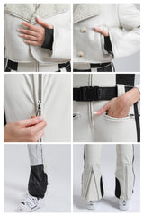 Women's Off White Chic Slim-Fit One-Piece Ski Suit with Detachable Cozy Sherpa Jacket & Flared Legs