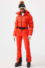 Women's Neon Orange Stain-resistant Down One-Piece Ski Suit