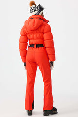 Women's Neon Orange Stain-resistant Down One-Piece Ski Suit