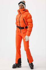 Women's Red Stain-resistant Down One-Piece Ski Suit