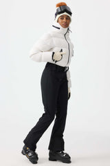 Women's Neon Orange Stain-resistant Down One-Piece Ski Suit