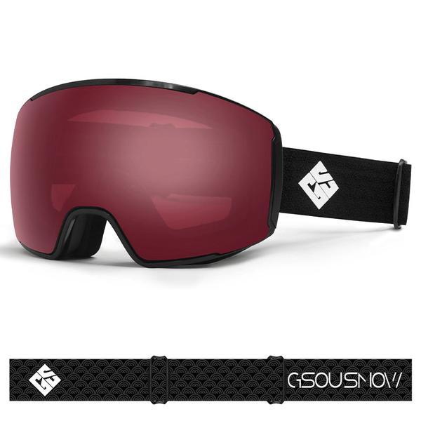 Gafas de esquí Gsou Snow para adultos, color rojo vino, sin marco, antivaho y con lentes extraíbles
