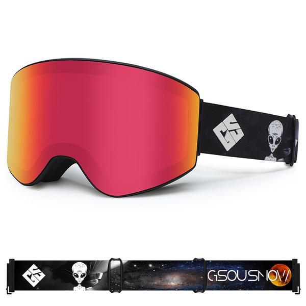 Gafas de esquí cilíndricas para adultos Gsou Snow, de color rojo, antivaho, con lentes intercambiables y sin marco